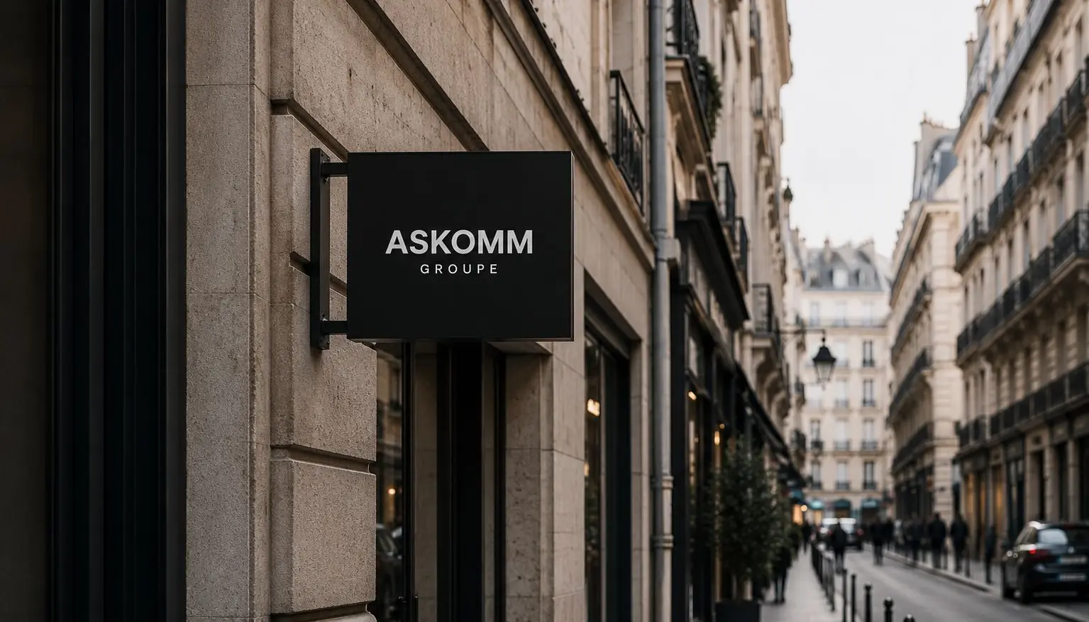 Devanture ASKOMM Groupe dans une rue de Paris